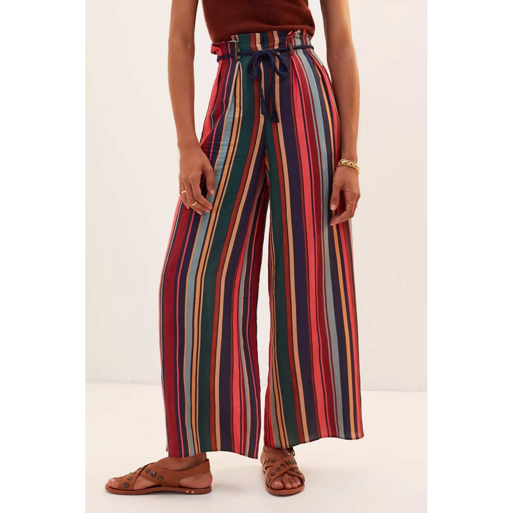 Farm Rio Anthropologie Womens Striped Linen Blend Wide Leg Pants Size Small